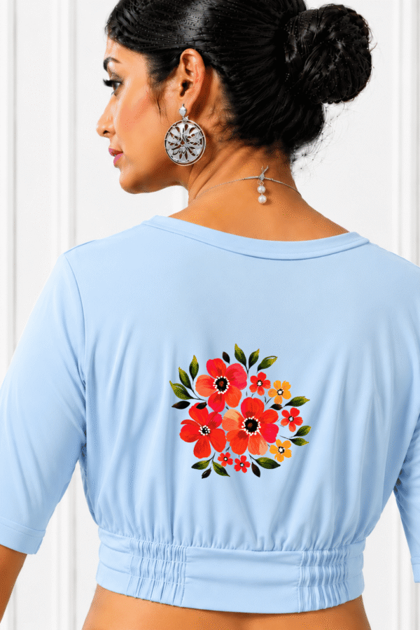 Hibiscus Floral Printed Blouse - Light Blue