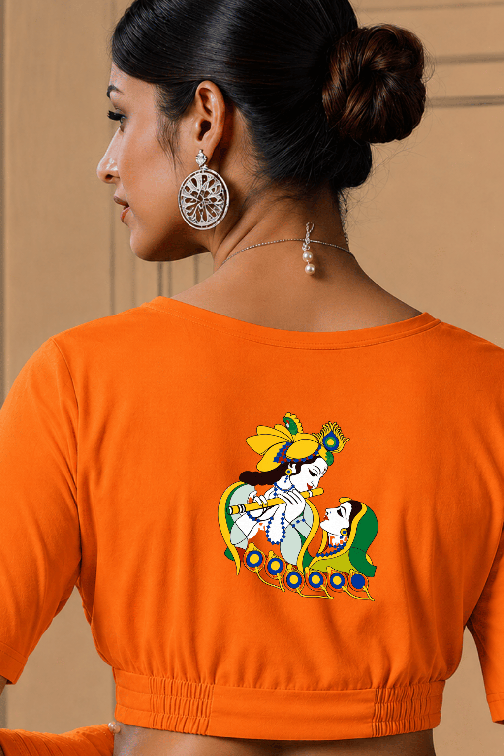 Radha Krishna playing flute Printed Blouse
